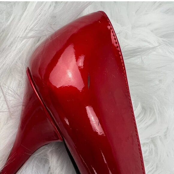 Stuart Weitzman Cherry Red Heels Pumps Patent Leather Open Toe 4" Valentines Day - Picture 14 of 16